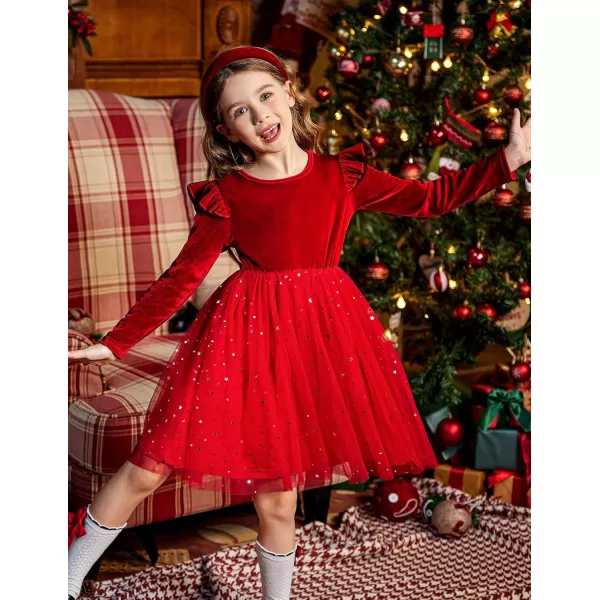 Arshiner Toddler Tutu Dresses Little Girls Velvet Tulle Fall Winter Long Sleeve Ruffle Holiday Party Dress 2-6Y
