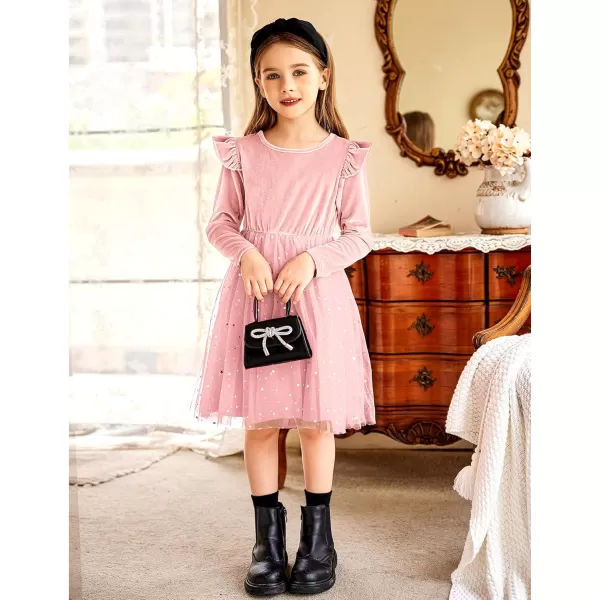 Arshiner Toddler Tutu Dresses Little Girls Velvet Tulle Fall Winter Long Sleeve Ruffle Holiday Party Dress 2-6Y