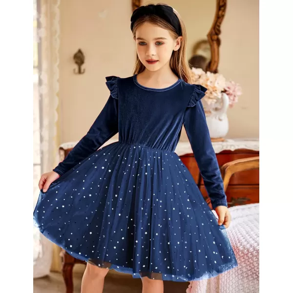 Arshiner Toddler Tutu Dresses Little Girls Velvet Tulle Fall Winter Long Sleeve Ruffle Holiday Party Dress 2-6Y