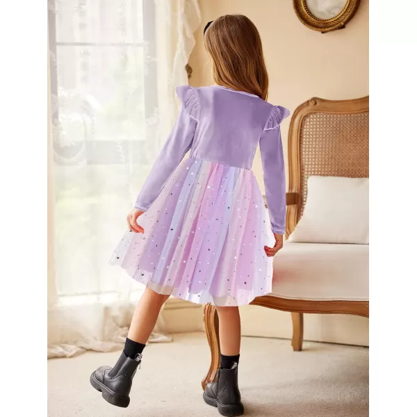 Arshiner Toddler Tutu Dresses Little Girls Velvet Tulle Fall Winter Long Sleeve Ruffle Holiday Party Dress 2-6Y