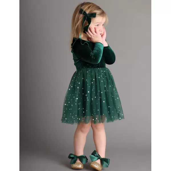 Arshiner Toddler Tutu Dresses Little Girls Velvet Tulle Fall Winter Long Sleeve Ruffle Holiday Party Dress 2-6Y