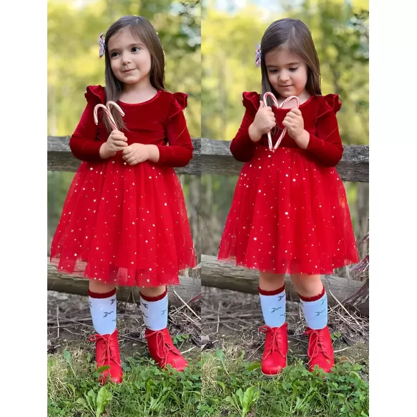 Arshiner Toddler Tutu Dresses Little Girls Velvet Tulle Fall Winter Long Sleeve Ruffle Holiday Party Dress 2-6Y
