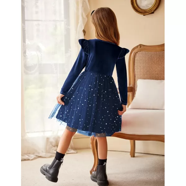 Arshiner Toddler Tutu Dresses Little Girls Velvet Tulle Fall Winter Long Sleeve Ruffle Holiday Party Dress 2-6Y