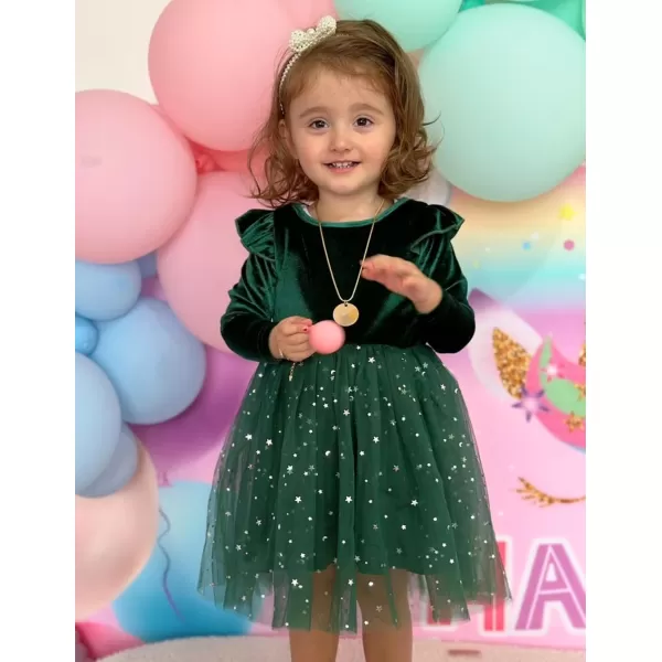 Arshiner Toddler Tutu Dresses Little Girls Velvet Tulle Fall Winter Long Sleeve Ruffle Holiday Party Dress 2-6Y