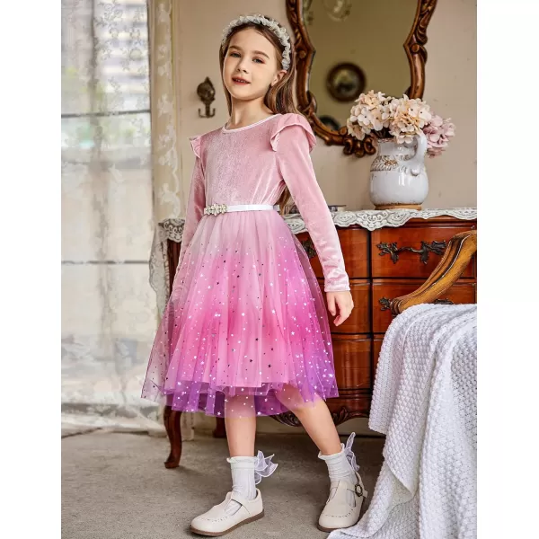 Arshiner Toddler Tutu Dresses Little Girls Velvet Tulle Fall Winter Long Sleeve Ruffle Holiday Party Dress 2-6Y