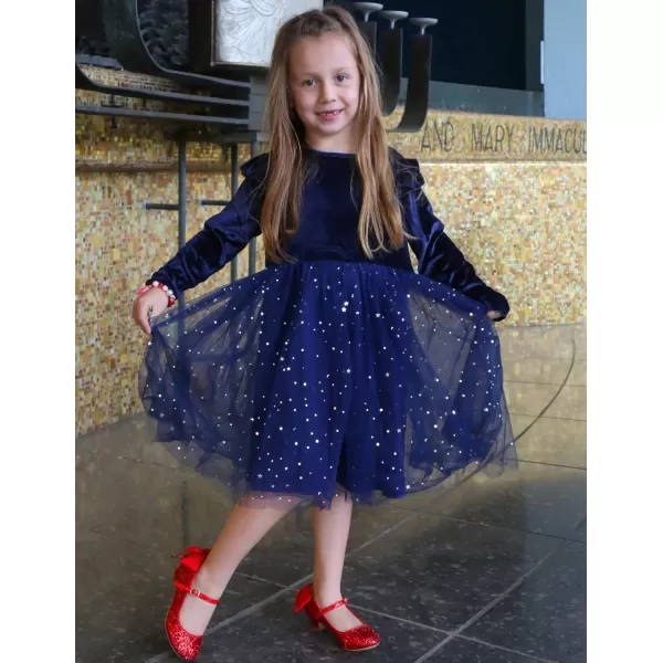 Arshiner Toddler Tutu Dresses Little Girls Velvet Tulle Fall Winter Long Sleeve Ruffle Holiday Party Dress 2-6Y