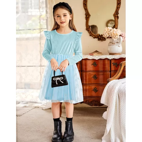 Arshiner Toddler Tutu Dresses Little Girls Velvet Tulle Fall Winter Long Sleeve Ruffle Holiday Party Dress 2-6Y