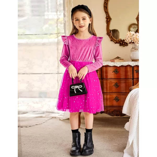 Arshiner Toddler Tutu Dresses Little Girls Velvet Tulle Fall Winter Long Sleeve Ruffle Holiday Party Dress 2-6Y