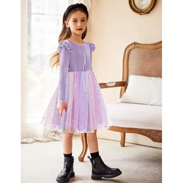 Arshiner Toddler Tutu Dresses Little Girls Velvet Tulle Fall Winter Long Sleeve Ruffle Holiday Party Dress 2-6Y