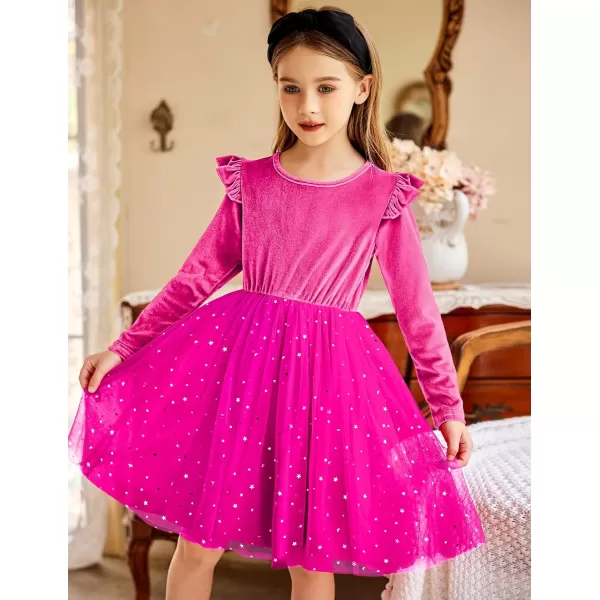 Arshiner Toddler Tutu Dresses Little Girls Velvet Tulle Fall Winter Long Sleeve Ruffle Holiday Party Dress 2-6Y