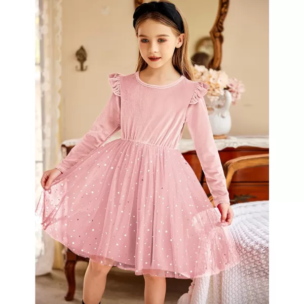 Arshiner Toddler Tutu Dresses Little Girls Velvet Tulle Fall Winter Long Sleeve Ruffle Holiday Party Dress 2-6Y