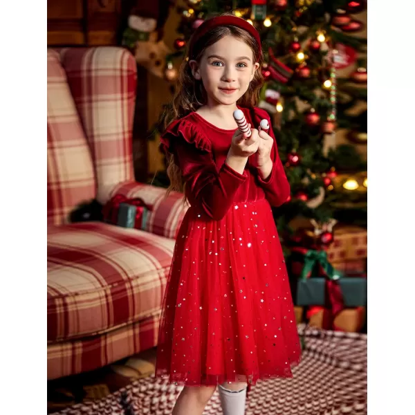 Arshiner Toddler Tutu Dresses Little Girls Velvet Tulle Fall Winter Long Sleeve Ruffle Holiday Party Dress 2-6Y