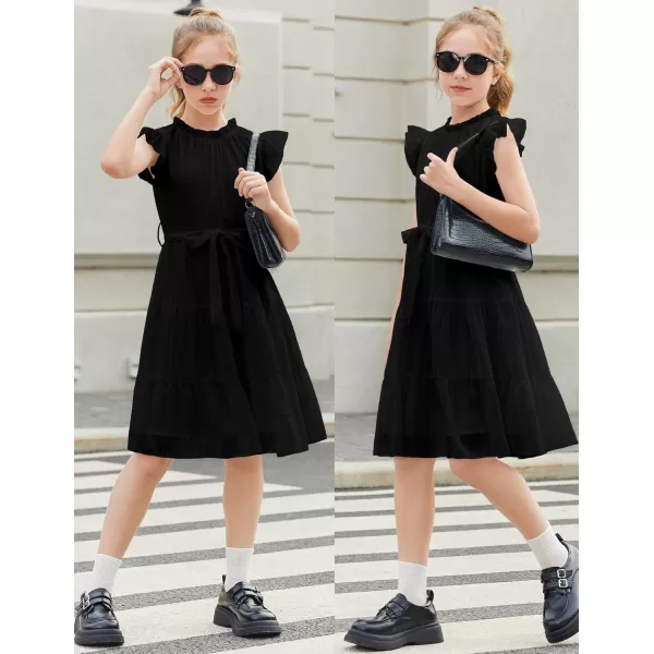 Arshiner Tween Girls Summer Dress Formal Ruffle Sleeve A Line Casual Elegant Dresses with Belt