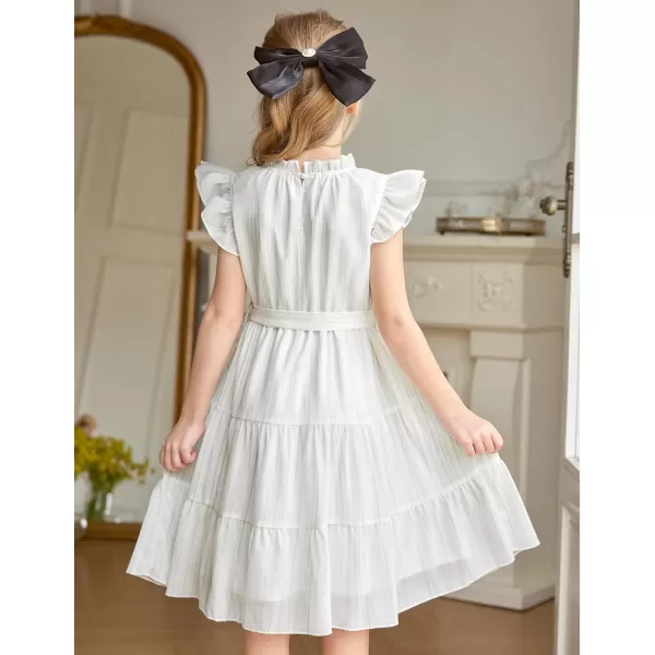Arshiner Tween Girls Summer Dress Formal Ruffle Sleeve A Line Casual Elegant Dresses with Belt