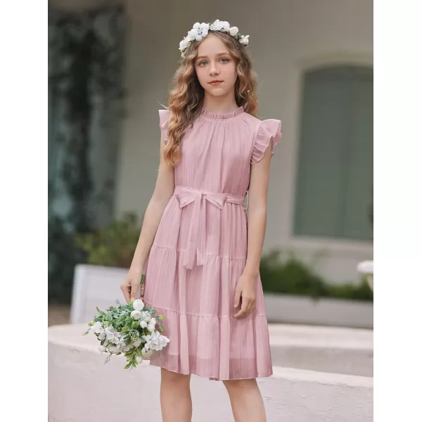 Arshiner Tween Girls Summer Dress Formal Ruffle Sleeve A Line Casual Elegant Dresses with Belt