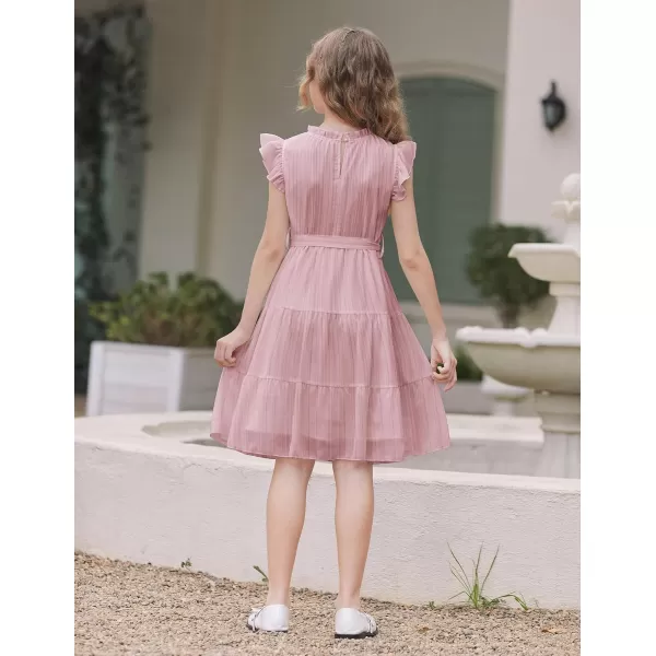 Arshiner Tween Girls Summer Dress Formal Ruffle Sleeve A Line Casual Elegant Dresses with Belt