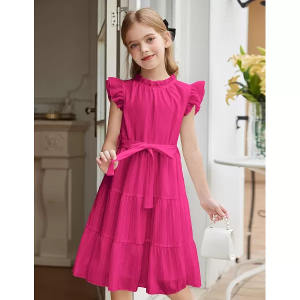 Arshiner Tween Girls Summer Dress Formal Ruffle Sleeve A Line Casual Elegant Dresses with Belt