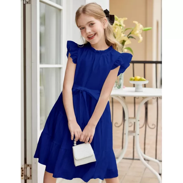 Arshiner Tween Girls Summer Dress Formal Ruffle Sleeve A Line Casual Elegant Dresses with Belt