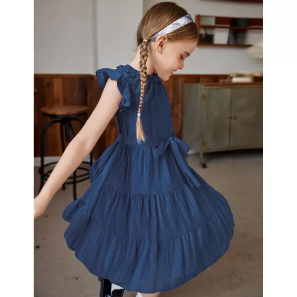 Arshiner Tween Girls Summer Dress Formal Ruffle Sleeve A Line Casual Elegant Dresses with Belt