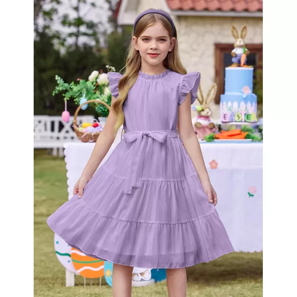 Arshiner Tween Girls Summer Dress Formal Ruffle Sleeve A Line Casual Elegant Dresses with Belt