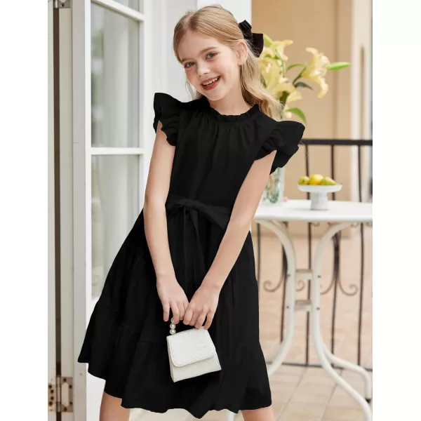 Arshiner Tween Girls Summer Dress Formal Ruffle Sleeve A Line Casual Elegant Dresses with Belt