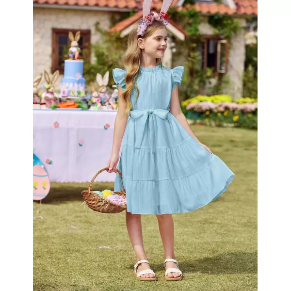 Arshiner Tween Girls Summer Dress Formal Ruffle Sleeve A Line Casual Elegant Dresses with Belt