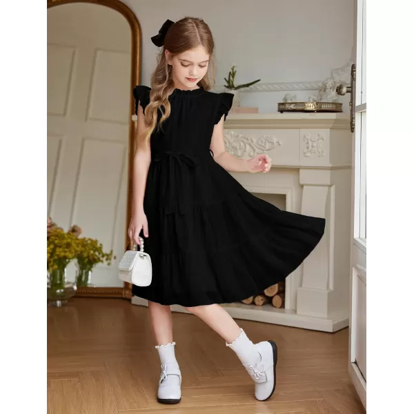 Arshiner Tween Girls Summer Dress Formal Ruffle Sleeve A Line Casual Elegant Dresses with Belt