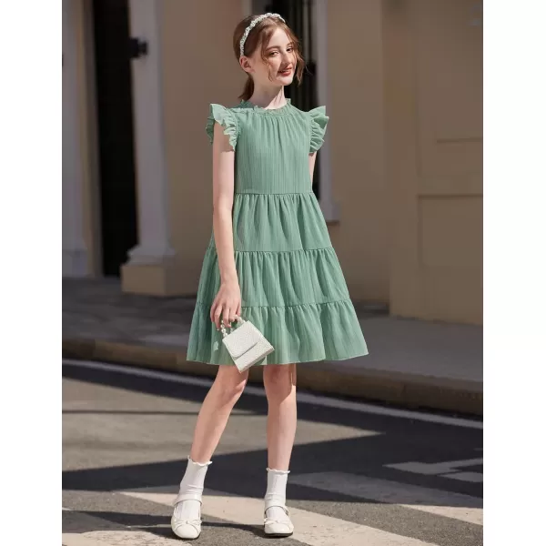 Arshiner Tween Girls Summer Dress Formal Ruffle Sleeve A Line Casual Elegant Dresses with Belt