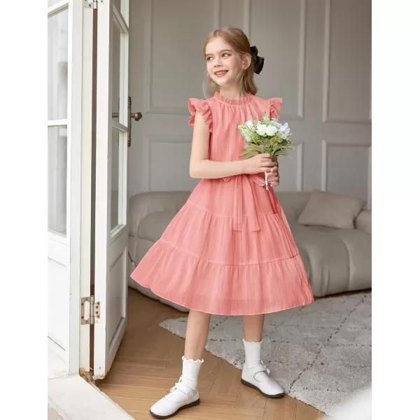 Arshiner Tween Girls Summer Dress Formal Ruffle Sleeve A Line Casual Elegant Dresses with Belt
