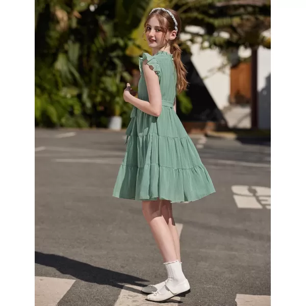 Arshiner Tween Girls Summer Dress Formal Ruffle Sleeve A Line Casual Elegant Dresses with Belt
