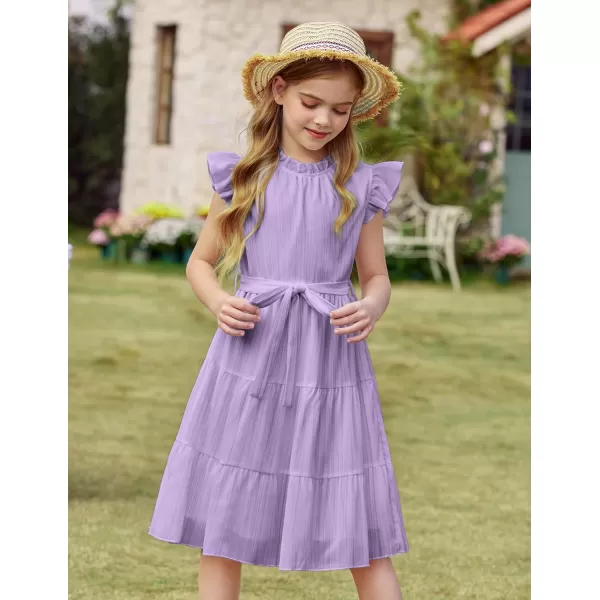 Arshiner Tween Girls Summer Dress Formal Ruffle Sleeve A Line Casual Elegant Dresses with Belt