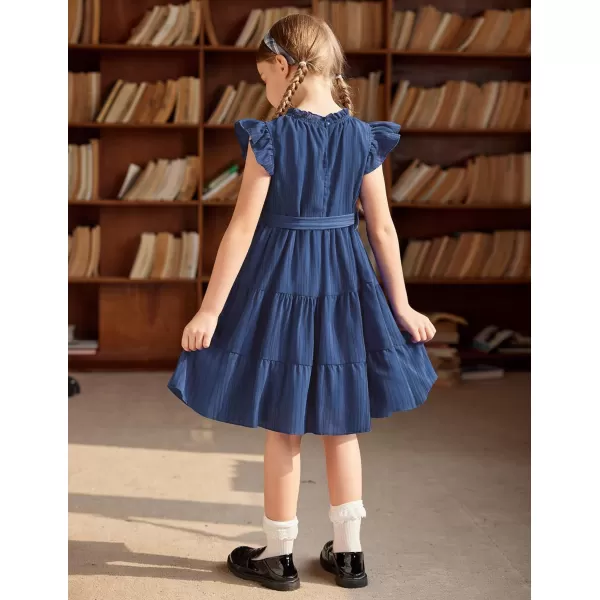 Arshiner Tween Girls Summer Dress Formal Ruffle Sleeve A Line Casual Elegant Dresses with Belt