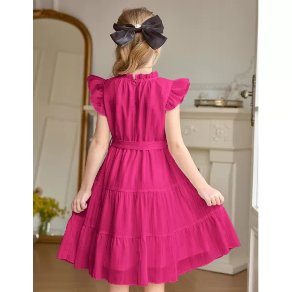 Arshiner Tween Girls Summer Dress Formal Ruffle Sleeve A Line Casual Elegant Dresses with Belt