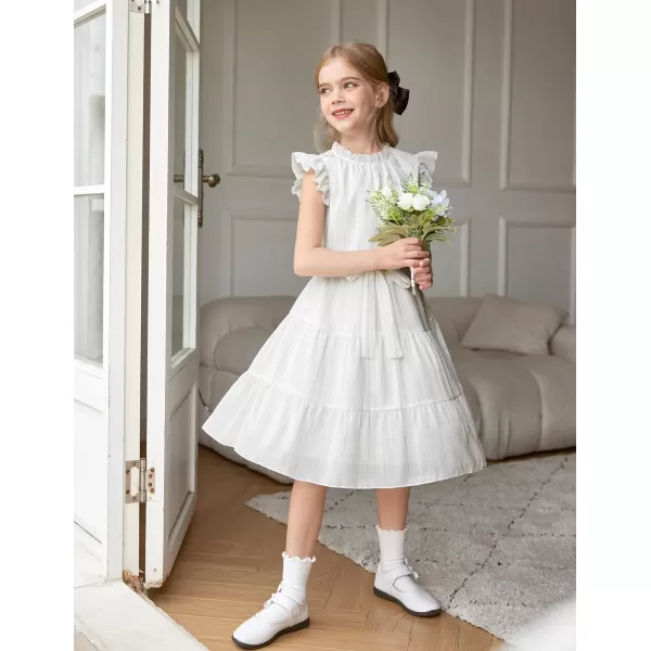 Arshiner Tween Girls Summer Dress Formal Ruffle Sleeve A Line Casual Elegant Dresses with Belt