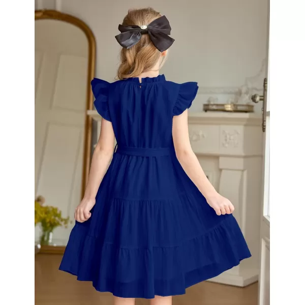 Arshiner Tween Girls Summer Dress Formal Ruffle Sleeve A Line Casual Elegant Dresses with Belt