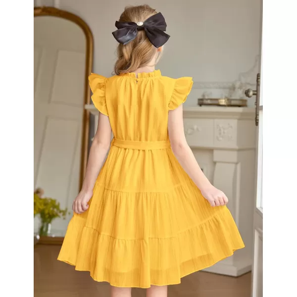 Arshiner Tween Girls Summer Dress Formal Ruffle Sleeve A Line Casual Elegant Dresses with Belt