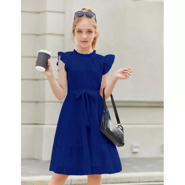Arshiner Tween Girls Summer Dress Formal Ruffle Sleeve A Line Casual Elegant Dresses with Belt