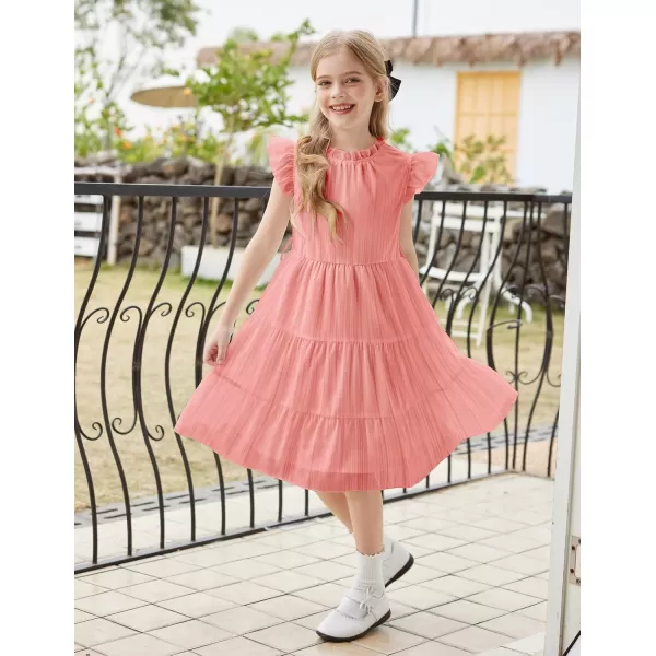 Arshiner Tween Girls Summer Dress Formal Ruffle Sleeve A Line Casual Elegant Dresses with Belt