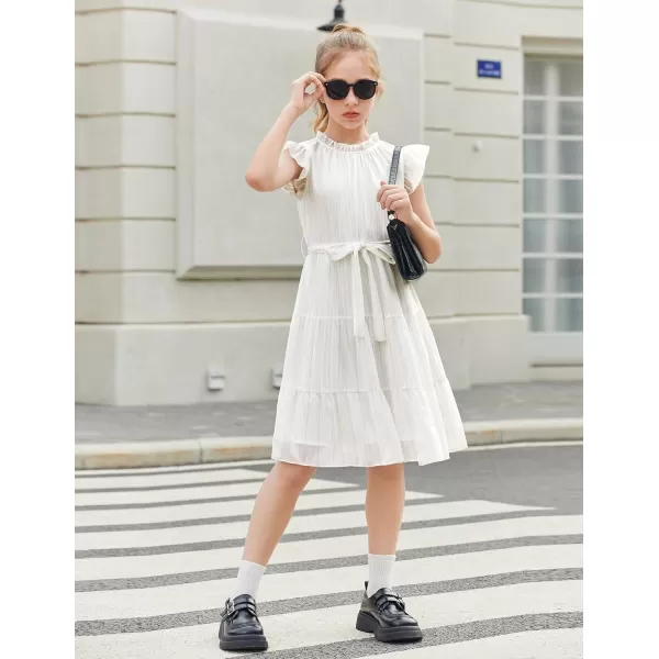Arshiner Tween Girls Summer Dress Formal Ruffle Sleeve A Line Casual Elegant Dresses with Belt