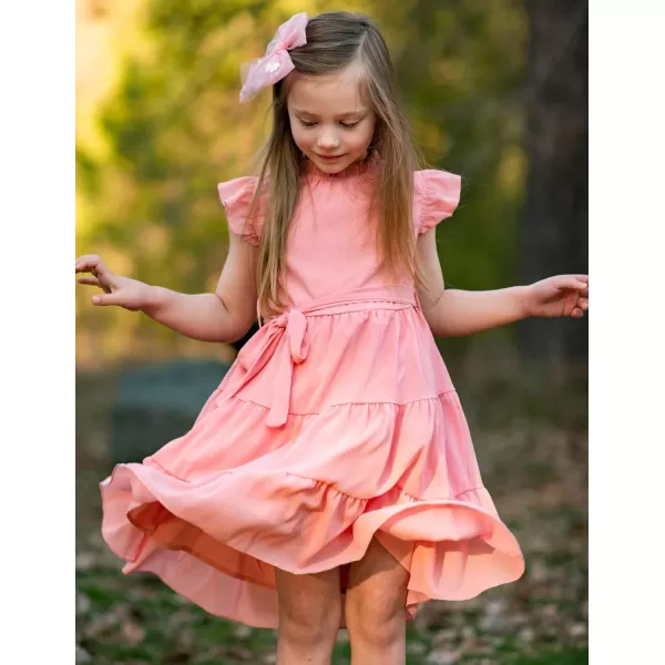 Arshiner Tween Girls Summer Dress Formal Ruffle Sleeve A Line Casual Elegant Dresses with Belt
