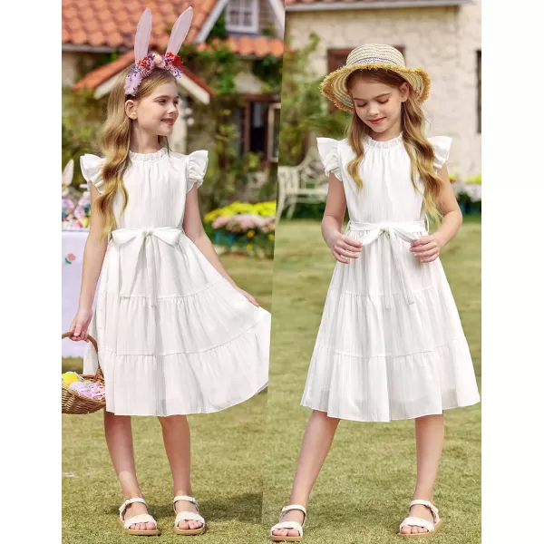 Arshiner Tween Girls Summer Dress Formal Ruffle Sleeve A Line Casual Elegant Dresses with Belt