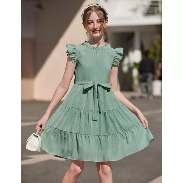 Arshiner Tween Girls Summer Dress Formal Ruffle Sleeve A Line Casual Elegant Dresses with Belt
