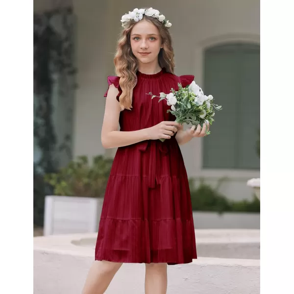 Arshiner Tween Girls Summer Dress Formal Ruffle Sleeve A Line Casual Elegant Dresses with Belt