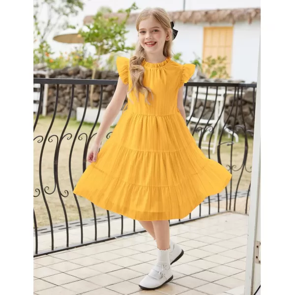 Arshiner Tween Girls Summer Dress Formal Ruffle Sleeve A Line Casual Elegant Dresses with Belt