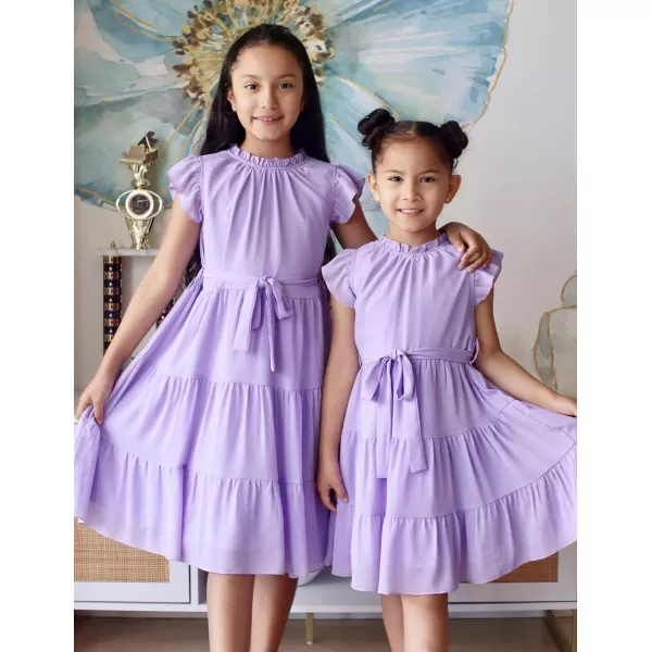 Arshiner Tween Girls Summer Dress Formal Ruffle Sleeve A Line Casual Elegant Dresses with Belt