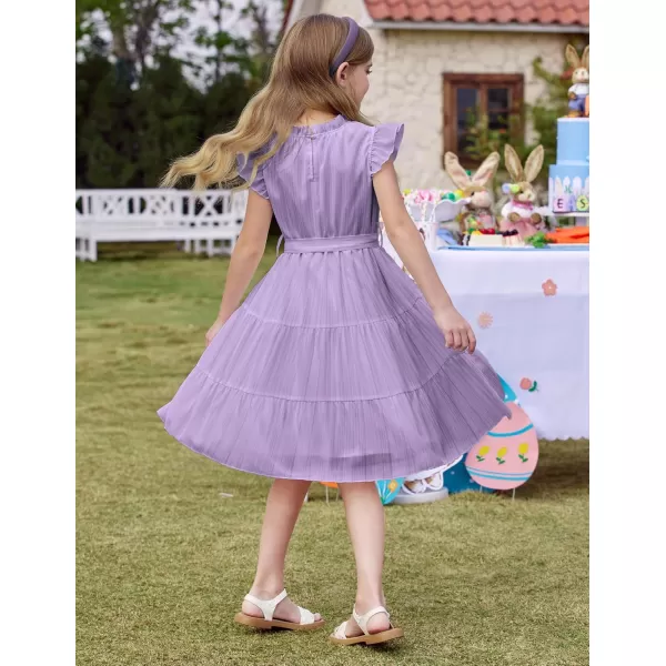 Arshiner Tween Girls Summer Dress Formal Ruffle Sleeve A Line Casual Elegant Dresses with Belt
