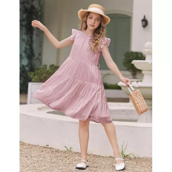 Arshiner Tween Girls Summer Dress Formal Ruffle Sleeve A Line Casual Elegant Dresses with Belt