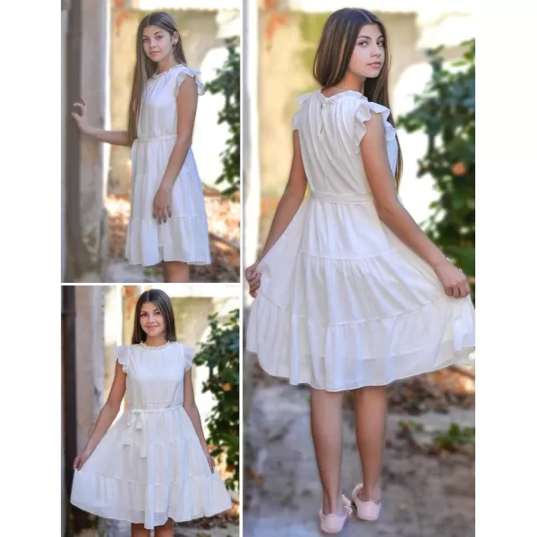 Arshiner Tween Girls Summer Dress Formal Ruffle Sleeve A Line Casual Elegant Dresses with Belt