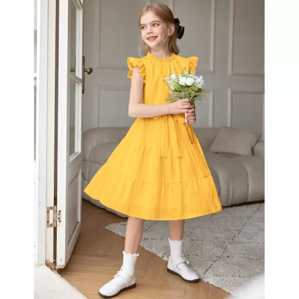 Arshiner Tween Girls Summer Dress Formal Ruffle Sleeve A Line Casual Elegant Dresses with Belt