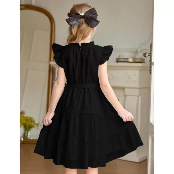 Arshiner Tween Girls Summer Dress Formal Ruffle Sleeve A Line Casual Elegant Dresses with Belt